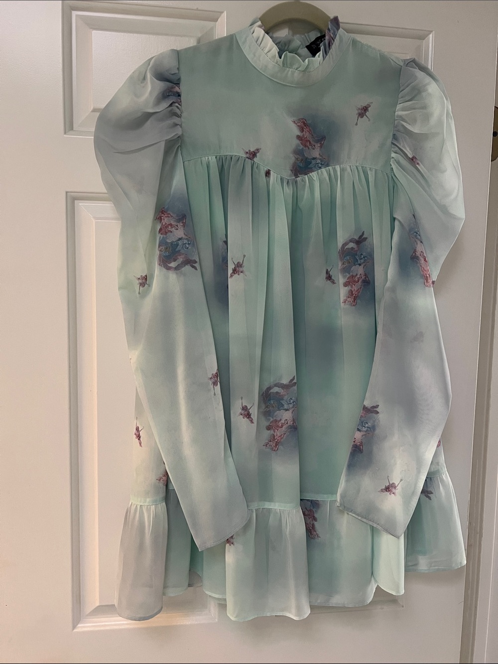 Mint Floral Puff-Sleeve Mini Dress